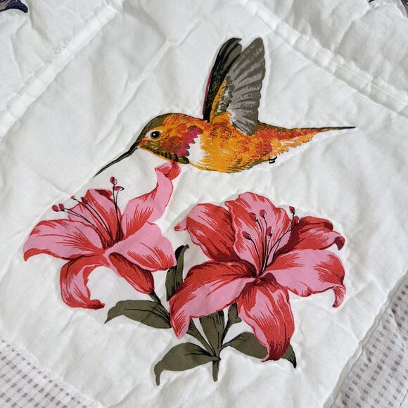 Handmade Machine Stitched Quilted Throw Hummingbird Cottage Garden 46 x 58 Stain - Picture 2 of 14